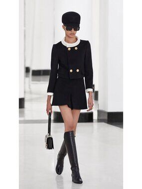 CELINE Black Cashmere BROMPTON 60s Mod Colorblock Cropped Jacket 38 / 6